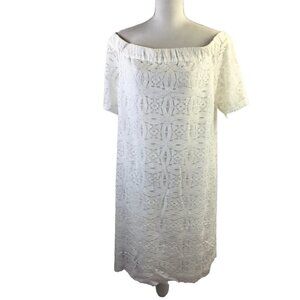 Chico's NWT Dress Lace Off the Shoulder White Size 2 / L / 12 Lined Short Sleeve